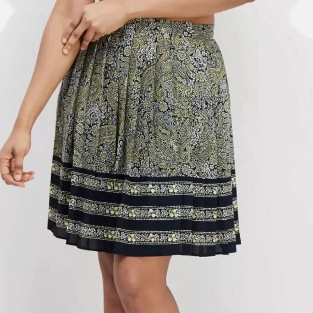 Tommy Hilfiger All Over Paisley Print Pleated Mini Skirt Navy Combo Womens 12